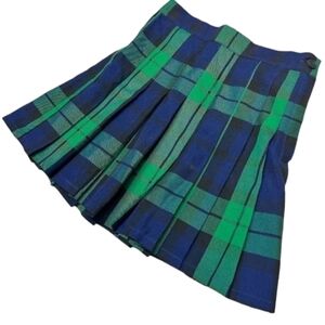 New American Eagle Plaid Pleated Mini Skirt Academia School Girl Y2K Green Aerie